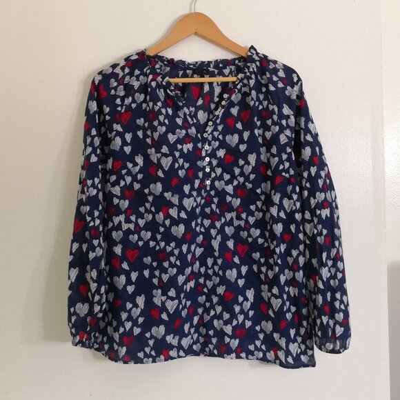 Like New Talbots Ruffle Trim Popover - Heart Sketch Size L - Picture 2 of 6